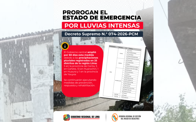 Gobierno regional de Lima impulsa acciones tras prórroga de estado de emergencia en 25 distritos